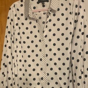 Rafaella White and Black Polka Dot Button-Front Blouse